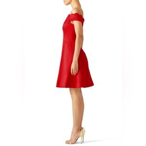 Badgley Mischka Red Scallop Off the Shoulder Dress size 4